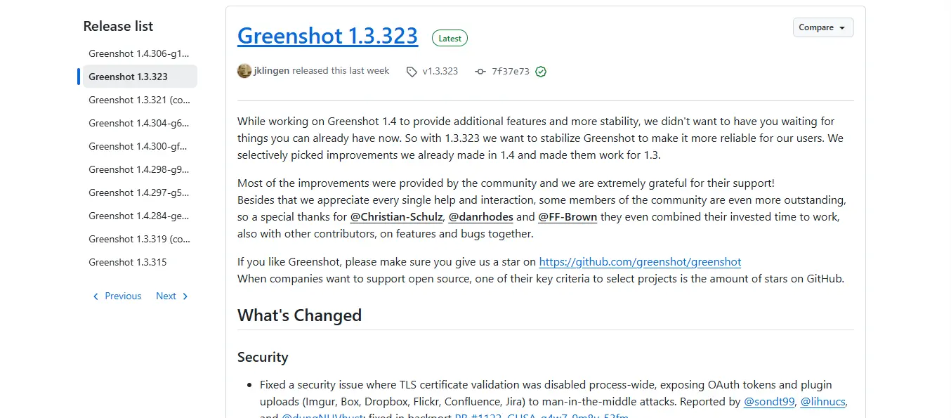 Greenshot 1.3.323: Stabilization Release with Security Fixes