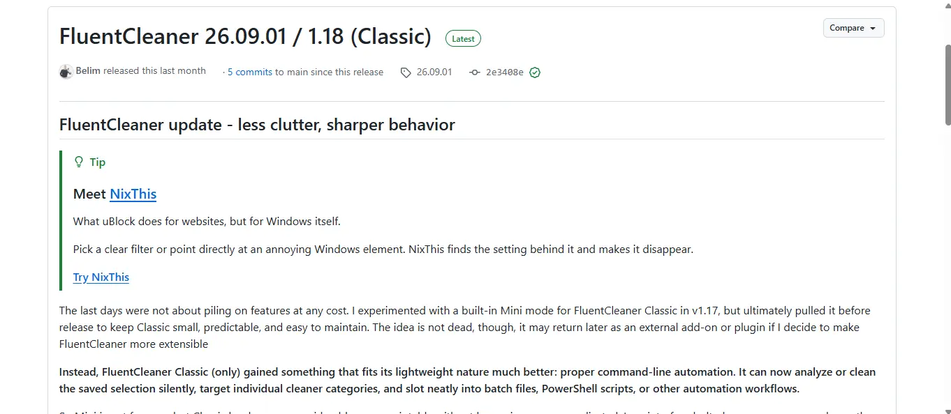 Fluent Cleaner Classic 1.18: Command-Line Automation and More Precise Cleaning Logic